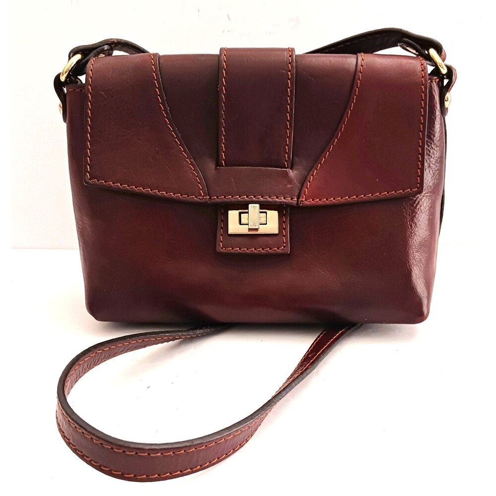 Floto Cognac Brown Leather Crossbody Bag Made in Italy 8X6